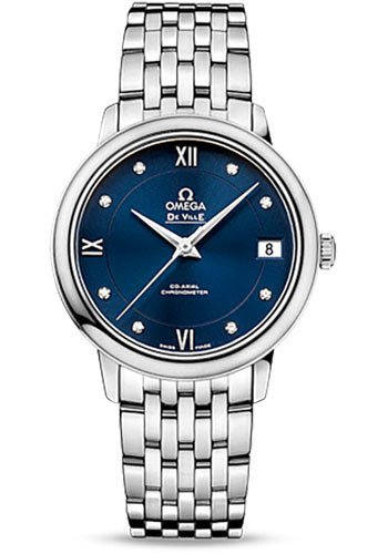 Omega De Ville Prestige Co-Axial Watch – 32.7 mm Steel Case – Blue Diamond Dial – 424.10.33.20.53.001