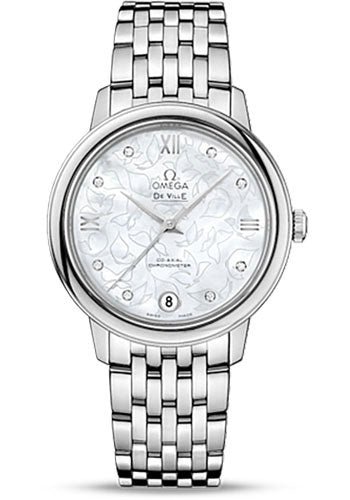 Omega De Ville Prestige Co-Axial Watch – 32.7 mm Steel Case – Mother-Of-Pearl Diamond Dial – 424.10.33.20.55.001