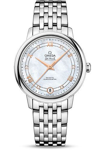 Omega De Ville Prestige Co-Axial Watch – 32.7 mm Steel Case – White Diamond Dial – 424.10.33.20.55.002