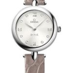 Omega De Ville Prestige Quartz Dewdrop Watch – 27.4 mm Steel Case – Silvery-Sun Dial – Leather Strap – 424.13.27.60.52.001