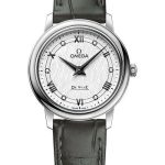 Omega De Ville Prestige Quartz Watch – 27.4 mm Steel Case – White Silvery Dial – Hunter Green Leather Strap – 424.13.27.60.52.002