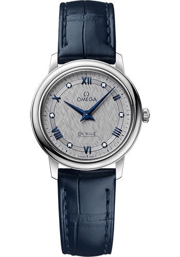 Omega De Ville Prestige Quartz Watch – 27.4 mm Steel Case – Grey Dial – Blue Leather Strap – 424.13.27.60.56.001