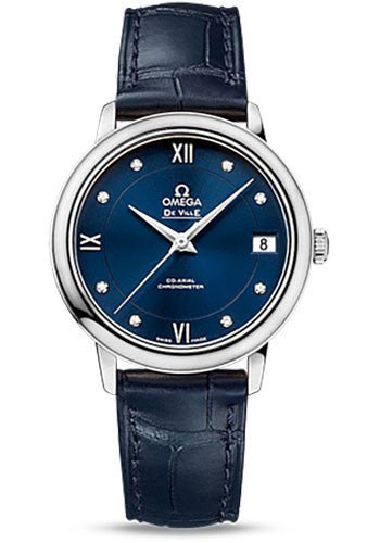 Omega De Ville Prestige Co-Axial Watch – 32.7 mm Steel Case – Blue Diamond Dial – Blue Leather Strap – 424.13.33.20.53.001