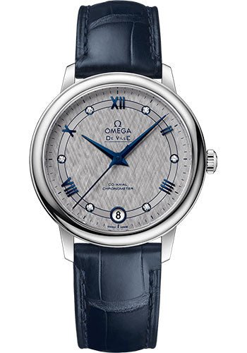 Omega De Ville Prestige Co-Axial Watch – 32.7 mm Steel Case – Grey Dial – Blue Leather Strap – 424.13.33.20.56.002