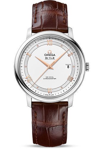 Omega De Ville Prestige Co-Axial Watch – 39.5 mm Steel Case – Silver Dial – Brown Leather Strap – 424.13.40.20.02.002