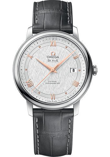 Omega De Ville Prestige Co-Axial Watch – 39.5 mm Steel Case – White Silvery Dial – Grey Leather Strap – 424.13.40.20.02.005