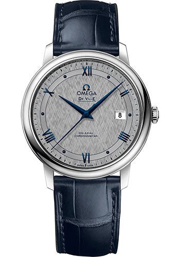 Omega De Ville Prestige Co-Axial Watch – 39.5 mm Steel Case – Grey Dial – Blue Leather Strap – 424.13.40.20.06.002