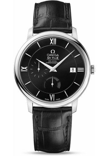 Omega De Ville Prestige Power Reserver Co-Axial Watch – 39.5 mm Steel Case – Black Dial – Black Leather Strap – 424.13.40.21.01.001