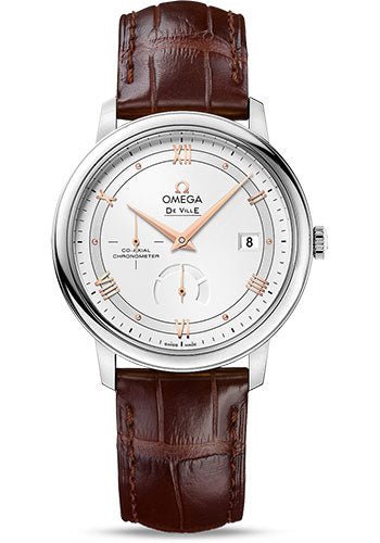 Omega De Ville Prestige Co-Axial Power Reserve Watch – 39.5 mm Steel Case – Silver Dial – Brown Leather Strap – 424.13.40.21.02.002