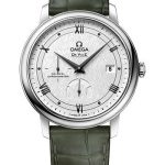 Omega De Ville Prestige Co-Axial Power Reserve Watch – 39.5 mm Steel Case – White Silvery Dial – Hunter Green Leather Strap – 424.13.40.21.02.004