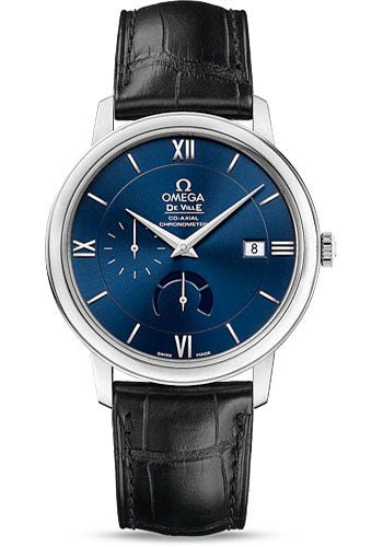 Omega De Ville Prestige Co-Axial Power Reserve Watch – 39.5 mm Steel Case – Blue Dial – Black Leather Strap – 424.13.40.21.03.001