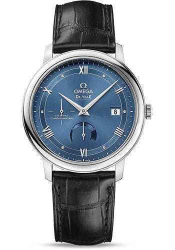Omega De Ville Prestige Co-Axial Power Reserve Watch – 39.5 mm Steel Case – Blue Dial – Black Leather Strap – 424.13.40.21.03.002