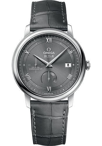Omega De Ville Prestige Co-Axial Power Reserve Watch – 39.5 mm Steel Case – Grey Dial – Grey Leather Strap – 424.13.40.21.06.001