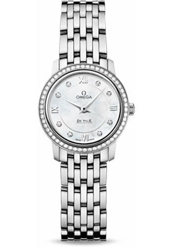Omega De Ville Prestige Quartz Watch – 24.4 mm Steel Case – Diamond Bezel – Mother-Of-Pearl Diamond Dial – 424.15.24.60.55.001