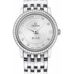 Omega De Ville Prestige Quartz Watch – 27.4 mm Steel Case – Diamond Bezel – Silver Diamond Dial – 424.15.27.60.52.001