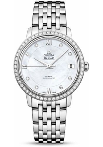 Omega De Ville Prestige Co-Axial Watch – 32.7 mm Steel Case – Diamond Bezel – Mother-Of-Pearl Diamond Dial – 424.15.33.20.55.001