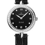 Omega De Ville Prestige Quartz Dewdrop Watch – 27.4 mm Steel Case – Black Dial – Leather Strap – 424.18.27.60.51.001