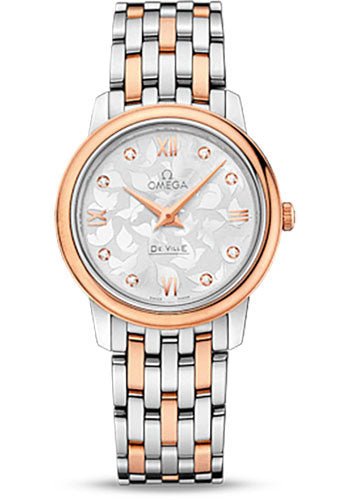 Omega De Ville Prestige Quartz Watch – 27.4 mm Steel And Red Gold Case – Silver Diamond Dial – 424.20.27.60.52.002