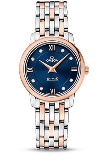 Omega De Ville Prestige Quartz Watch – 27.4 mm Steel Case – 18K Red Gold Bezel – Blue Diamond Dial – Red Gold-Steel Bracelet – 424.20.27.60.53.001