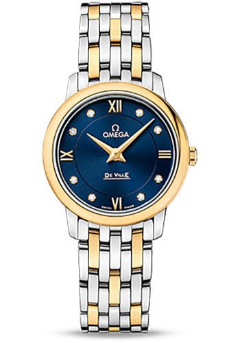 Omega De Ville Prestige Quartz Watch – 27.4 mm Steel Case – 18K Yellow Gold Bezel – Blue Diamond Dial – Yellow Gold-Steel Bracelet – 424.20.27.60.53.002