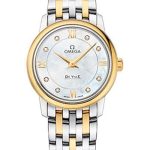 Omega De Ville Prestige Quartz Watch – 27.4 mm Steel Case – Yellow Gold Bezel – Mother-Of-Pearl Diamond Dial – Yellow Gold Bracelet – 424.20.27.60.55.001