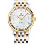 Omega De Ville Prestige Quartz Watch – 27.4 mm Steel And Yellow Gold Case – Mother-Of-Pearl Diamond Dial – 424.20.27.60.58.001