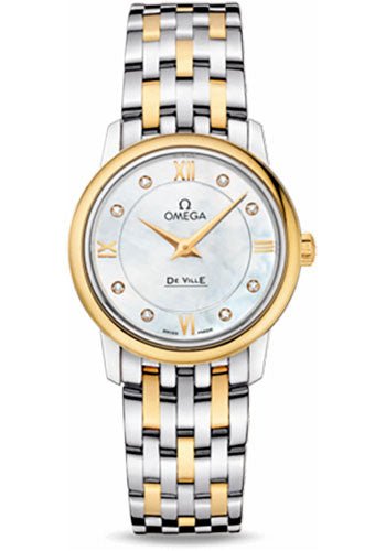 Omega De Ville Prestige Quartz Watch – 27.4 mm Steel And Yellow Gold Case – Mother-Of-Pearl Diamond Dial – 424.20.27.60.58.001
