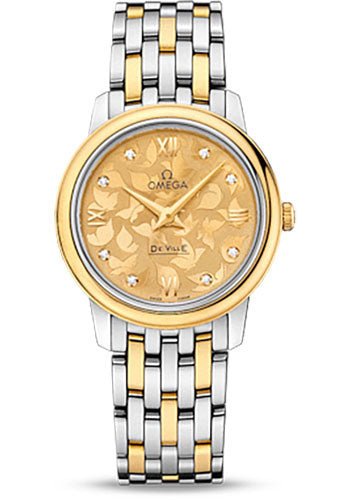 Omega De Ville Prestige Quartz Watch – 27.4 mm Steel And Yellow Gold Case – Champagne Diamond Dial – 424.20.27.60.58.002