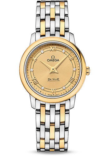 Omega De Ville Prestige Quartz Watch – 27.4 mm Steel Case – Champagne Diamond Dial – Steel And Yellow Gold Bracelet – 424.20.27.60.58.003