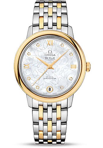 Omega De Ville Prestige Co-Axial Watch – 32.7 mm Steel Case – Yellow Gold Bezel – Mother-Of-Pearl Dial – Yellow Gold-Steel Bracelet – 424.20.33.20.55.002