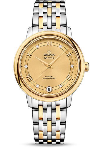 Omega De Ville Prestige Co-Axial Watch – 32.7 mm Steel Case – Yellow Gold Bezel – Champagne Diamond Dial – Steel And Yellow Gold Bracelet – 424.20.33.20.58.002