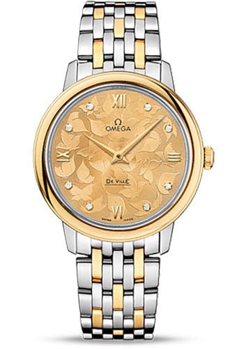 Omega De Ville Prestige Quartz Watch – 32.7 mm Steel Case – Yellow Gold Bezel – Champagne Diamond Dial – Steel And Yellow Gold Bracelet – 424.20.33.60.58.001