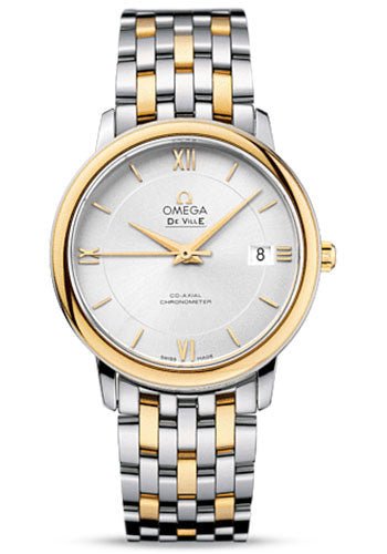 Omega De Ville Prestige Co-Axial Watch – 36.8 mm Steel Case – Yellow Gold Bezel – Silver Dial – Yellow Gold Bracelet – 424.20.37.20.02.001