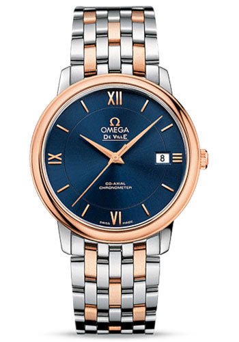 Omega De Ville Prestige Co-Axial Watch – 36.8 mm Steel Case – 18K Red Gold Bezel – Blue Dial – Red Gold-Steel Bracelet – 424.20.37.20.03.002