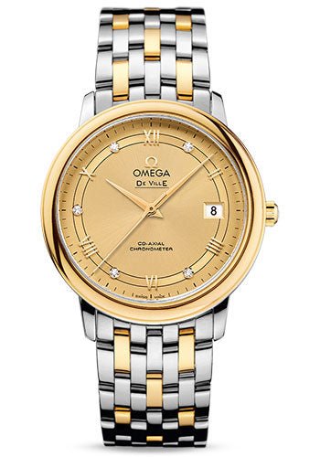 Omega De Ville Prestige Co-Axial Watch – 36.8 mm Steel Case – Yellow Gold Bezel – Champagne Diamond Dial – Steel And Yellow Gold Bracelet – 424.20.37.20.58.002