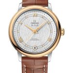 Omega De Ville Prestige Co-Axial Watch – 32.7 mm Steel And Yellow Gold Case – White Silvery Dial – Light Brown Leather Strap – 424.23.33.20.52.001