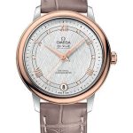 Omega De Ville Prestige Co-Axial Watch – 32.7 mm Steel And Red Gold Case – White Silvery Dial – Taupe-Brown Leather Strap – 424.23.33.20.52.002