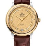 Omega De Ville Prestige Co-Axial Watch – 32.7 mm Steel And Yellow Gold Case – Champagne Dial – Brown Leather Strap – 424.23.33.20.58.001