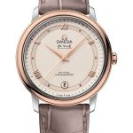 Omega De Ville Prestige Co-Axial Watch – 36.8 mm Steel And Red Gold Case – Varnished Shimmer Ivory-Beige Dial – Taupe-Brown Leather Strap – 424.23.37.20.09.001