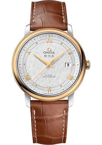 Omega De Ville Prestige Co-Axial Watch – 39.5 mm Steel And Yellow Gold Case – White Silvery Dial – Light Brown Leather Strap – 424.23.40.20.02.001