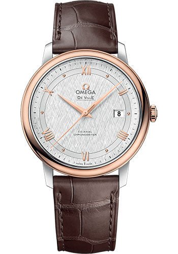 Omega De Ville Prestige Co-Axial Watch – 39.5 mm Steel And Red Gold Case – White Silvery Dial – Brown Leather Strap – 424.23.40.20.02.002