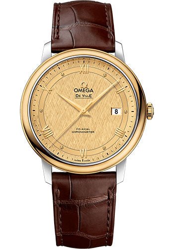 Omega De Ville Prestige Co-Axial Watch – 39.5 mm Steel And Yellow Gold Case – Champagne Dial – Brown Leather Strap – 424.23.40.20.08.001