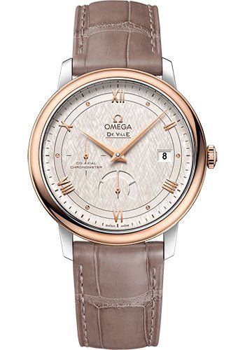 Omega De Ville Prestige Co-Axial Power Reserve Watch – 39.5 mm Steel And Red Gold Case – Ivory Silvery Dial – Taupe-Brown Leather Strap – 424.23.40.21.02.001