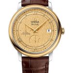 Omega De Ville Prestige Co-Axial Power Reserve Watch – 39.5 mm Steel And Yellow Gold Case – Champagne Dial – Brown Leather Strap – 424.23.40.21.08.001