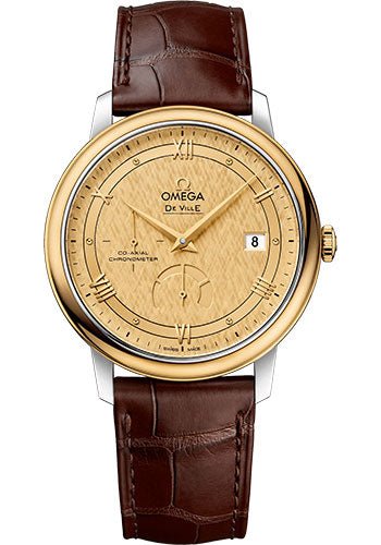 Omega De Ville Prestige Co-Axial Power Reserve Watch – 39.5 mm Steel And Yellow Gold Case – Champagne Dial – Brown Leather Strap – 424.23.40.21.08.001