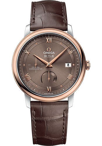 Omega De Ville Prestige Co-Axial Power Reserve Watch – 39.5 mm Steel And Red Gold Case – Chestnut Dial – Brown Leather Strap – 424.23.40.21.13.001