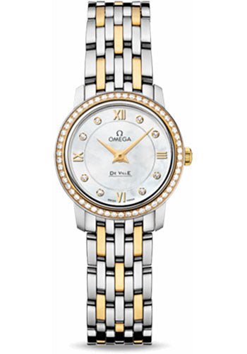 Omega De Ville Prestige Quartz Watch – 24.4 mm Steel And Yellow Gold Case – Diamond Bezel – Mother-Of-Pearl Diamond Dial – 424.25.24.60.55.001