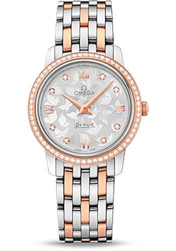 Omega De Ville Prestige Quartz Watch – 27.4 mm Steel And Red Gold Case – Diamond-Set Red Gold Bezel – Silver Diamond Dial – 424.25.27.60.52.001