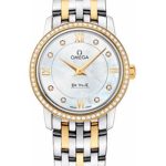 Omega De Ville Prestige Quartz Watch – 27.4 mm Steel And Yellow Gold Case – Diamond Bezel – Mother-Of-Pearl Diamond Dial – 424.25.27.60.55.001