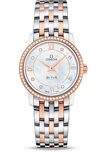 Omega De Ville Prestige Quartz Watch – 27.4 mm Steel And Red Gold Case – Diamond-Set Red Gold Bezel – Mother-Of-Pearl Diamond Dial – Two-Tone Steel And Red Gold Bracelet – 424.25.27.60.55.002
